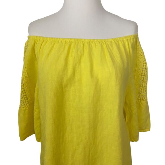 Terzo Millennio Yellow Linen Top Blouse Women Size S Open Shoulders Relaxed Fit - Picture 3 of 14
